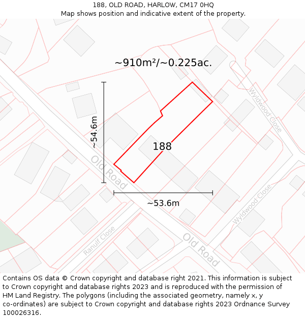 188, OLD ROAD, HARLOW, CM17 0HQ: Plot and title map