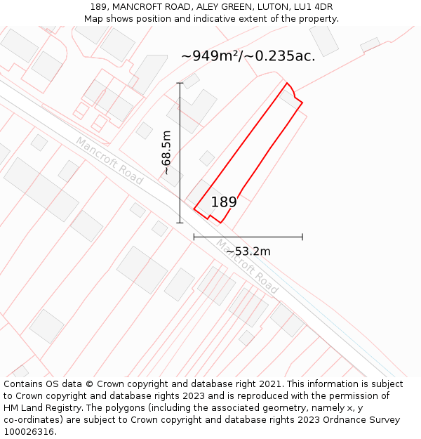 189, MANCROFT ROAD, ALEY GREEN, LUTON, LU1 4DR: Plot and title map