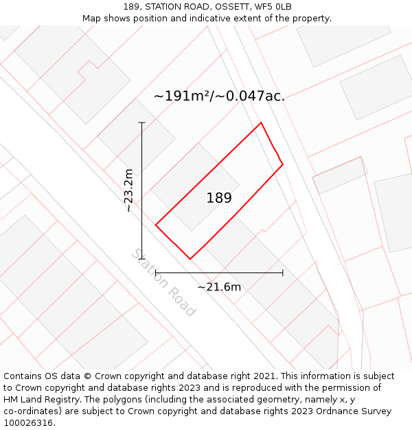 189, STATION ROAD, OSSETT, WF5 0LB: Plot and title map