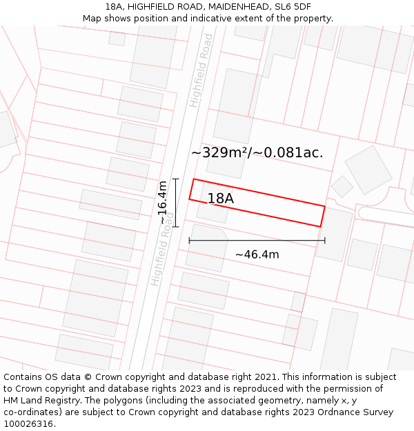 18A, HIGHFIELD ROAD, MAIDENHEAD, SL6 5DF: Plot and title map