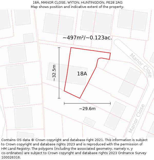 18A, MANOR CLOSE, WYTON, HUNTINGDON, PE28 2AG: Plot and title map