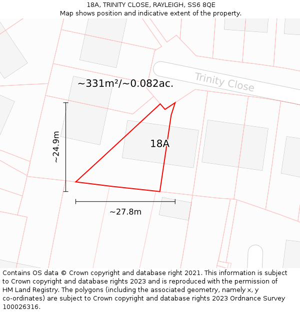 18A, TRINITY CLOSE, RAYLEIGH, SS6 8QE: Plot and title map