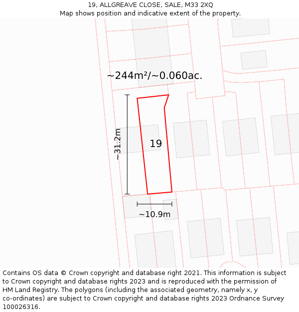 19, ALLGREAVE CLOSE, SALE, M33 2XQ: Plot and title map