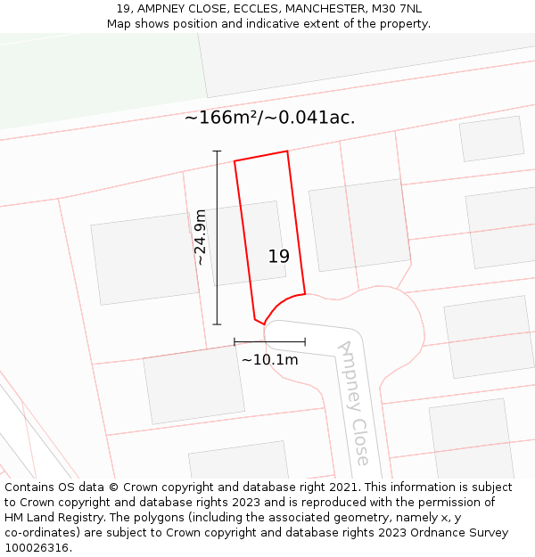 19, AMPNEY CLOSE, ECCLES, MANCHESTER, M30 7NL: Plot and title map