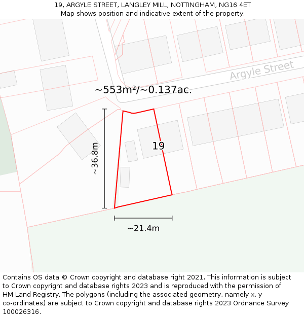19, ARGYLE STREET, LANGLEY MILL, NOTTINGHAM, NG16 4ET: Plot and title map