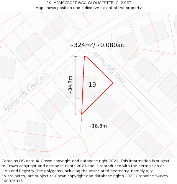 19, ARMSCROFT WAY, GLOUCESTER, GL2 0ST: Plot and title map