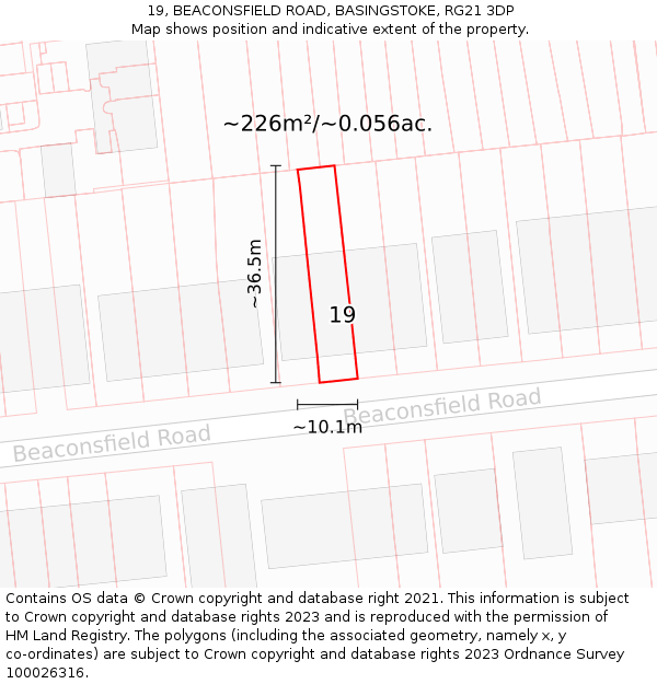 19, BEACONSFIELD ROAD, BASINGSTOKE, RG21 3DP: Plot and title map