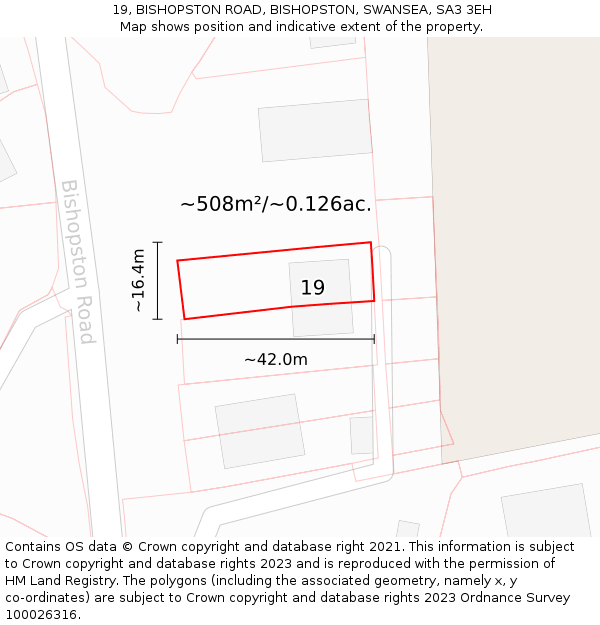 19, BISHOPSTON ROAD, BISHOPSTON, SWANSEA, SA3 3EH: Plot and title map