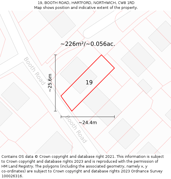 19, BOOTH ROAD, HARTFORD, NORTHWICH, CW8 1RD: Plot and title map