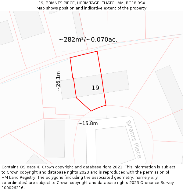 19, BRIANTS PIECE, HERMITAGE, THATCHAM, RG18 9SX: Plot and title map