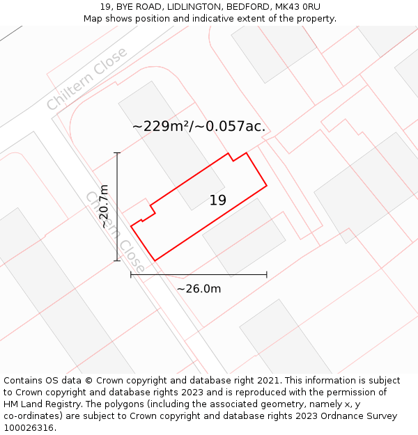 19, BYE ROAD, LIDLINGTON, BEDFORD, MK43 0RU: Plot and title map