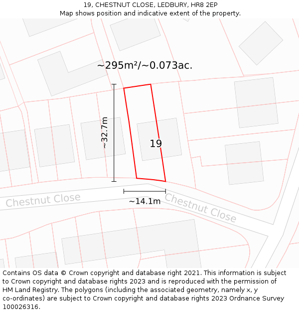 19, CHESTNUT CLOSE, LEDBURY, HR8 2EP: Plot and title map