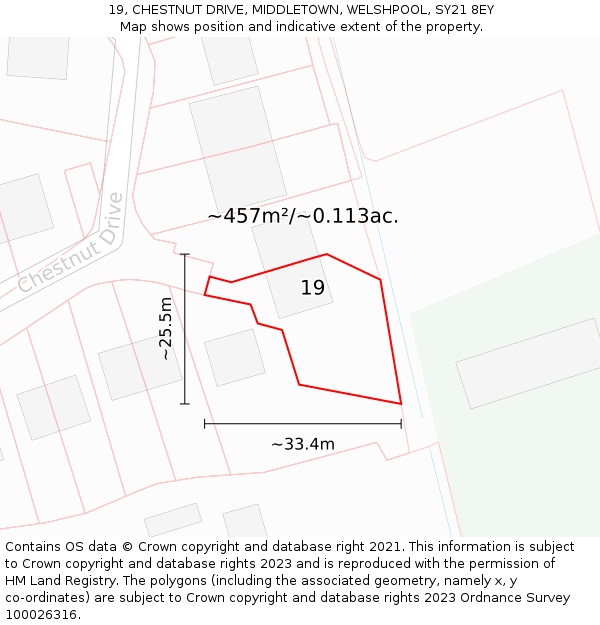 19, CHESTNUT DRIVE, MIDDLETOWN, WELSHPOOL, SY21 8EY: Plot and title map