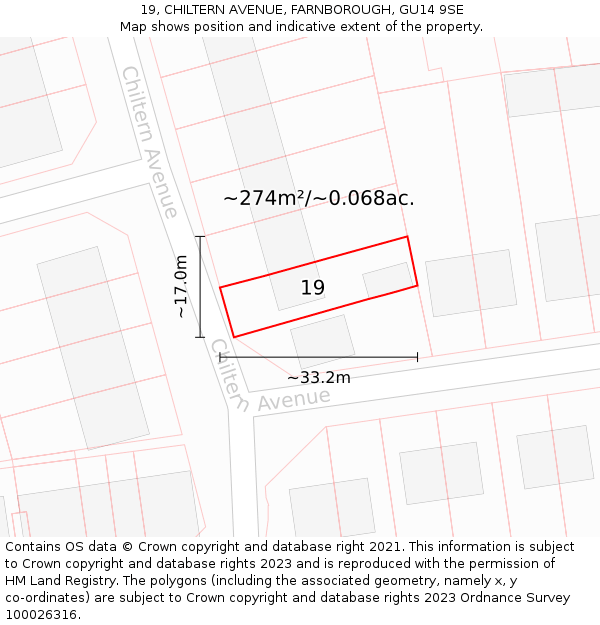 19, CHILTERN AVENUE, FARNBOROUGH, GU14 9SE: Plot and title map