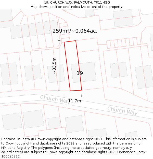 19, CHURCH WAY, FALMOUTH, TR11 4SG: Plot and title map