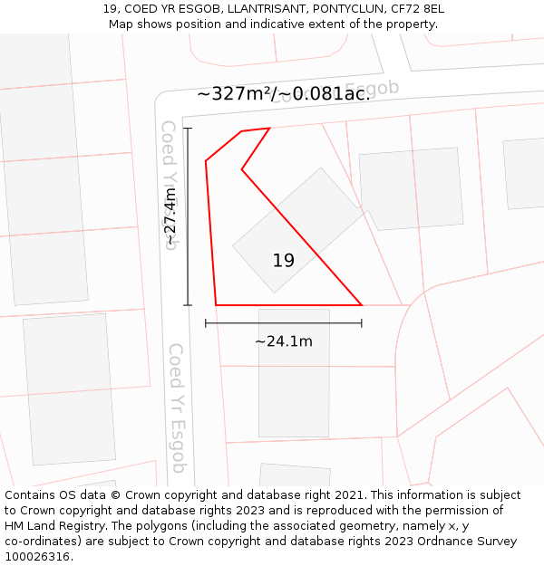 19, COED YR ESGOB, LLANTRISANT, PONTYCLUN, CF72 8EL: Plot and title map