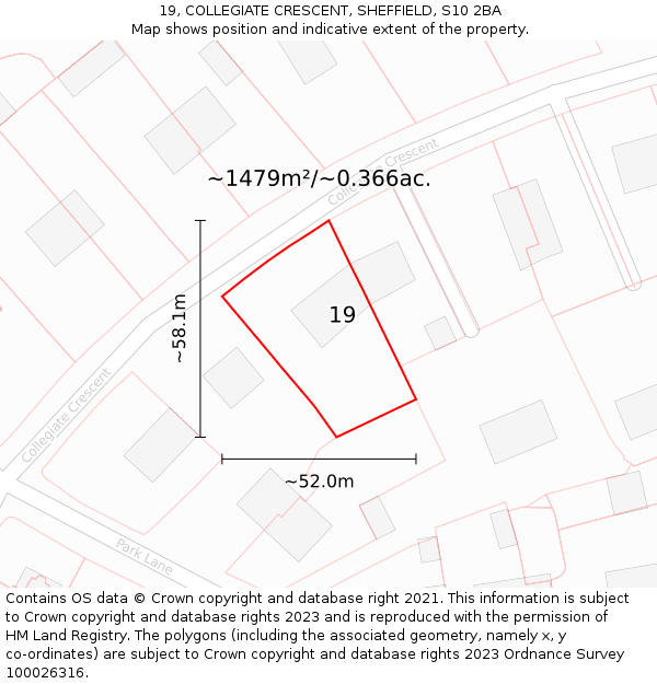 19, COLLEGIATE CRESCENT, SHEFFIELD, S10 2BA: Plot and title map