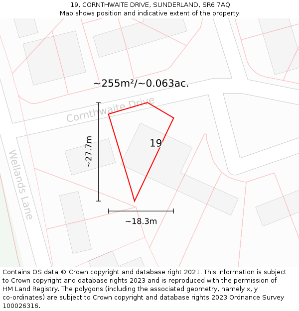 19, CORNTHWAITE DRIVE, SUNDERLAND, SR6 7AQ: Plot and title map