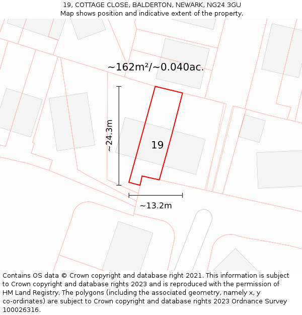 19, COTTAGE CLOSE, BALDERTON, NEWARK, NG24 3GU: Plot and title map