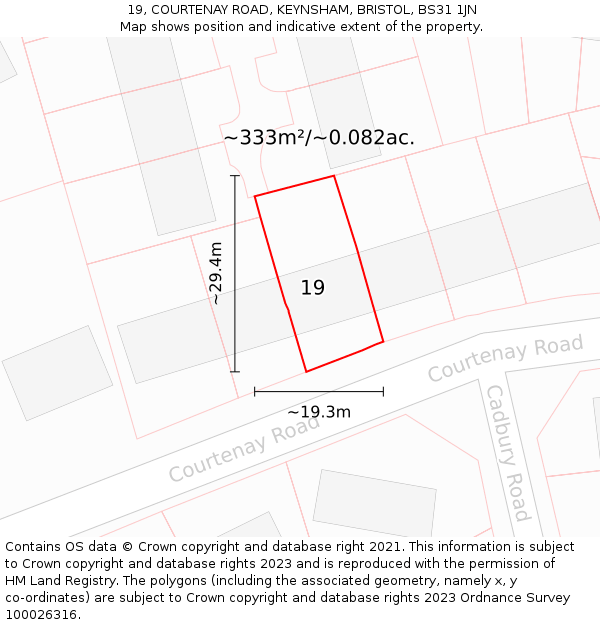 19, COURTENAY ROAD, KEYNSHAM, BRISTOL, BS31 1JN: Plot and title map