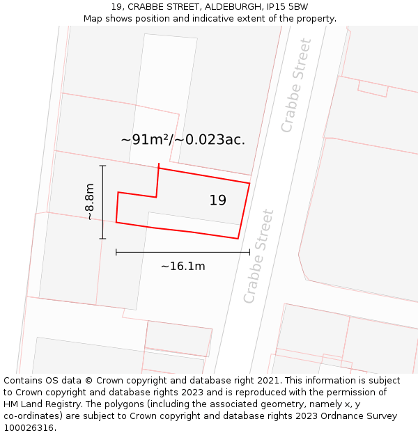 19, CRABBE STREET, ALDEBURGH, IP15 5BW: Plot and title map