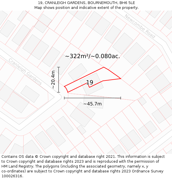 19, CRANLEIGH GARDENS, BOURNEMOUTH, BH6 5LE: Plot and title map