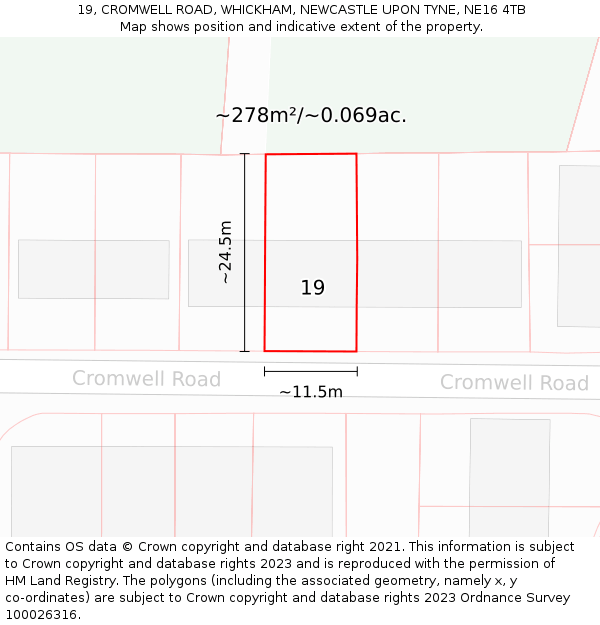 19, CROMWELL ROAD, WHICKHAM, NEWCASTLE UPON TYNE, NE16 4TB: Plot and title map