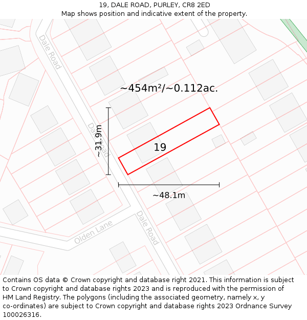 19, DALE ROAD, PURLEY, CR8 2ED: Plot and title map