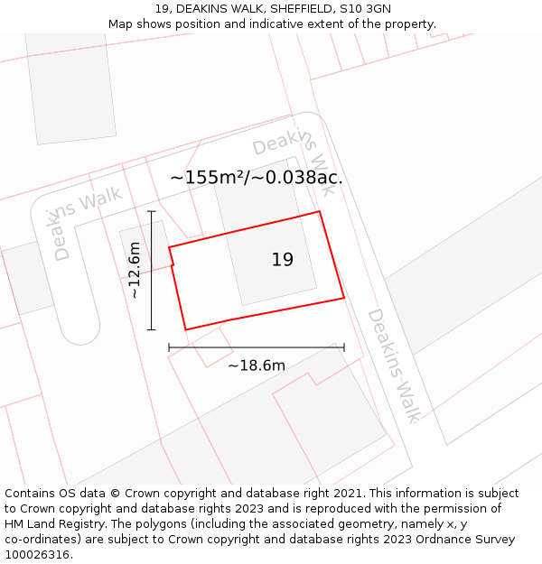 19, DEAKINS WALK, SHEFFIELD, S10 3GN: Plot and title map