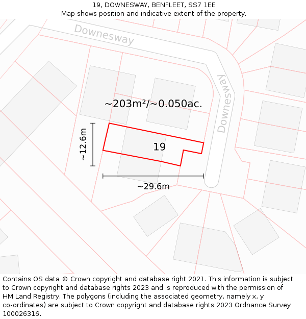 19, DOWNESWAY, BENFLEET, SS7 1EE: Plot and title map