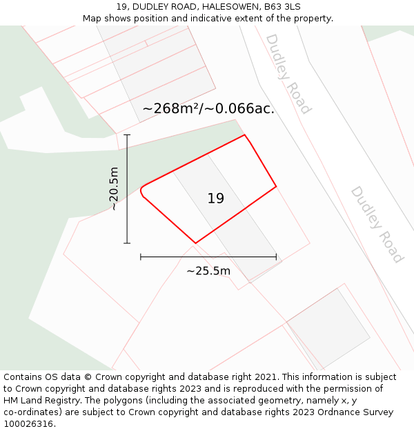 19, DUDLEY ROAD, HALESOWEN, B63 3LS: Plot and title map