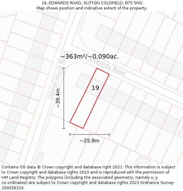 19, EDWARDS ROAD, SUTTON COLDFIELD, B75 5NG: Plot and title map