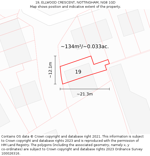 19, ELLWOOD CRESCENT, NOTTINGHAM, NG8 1GD: Plot and title map