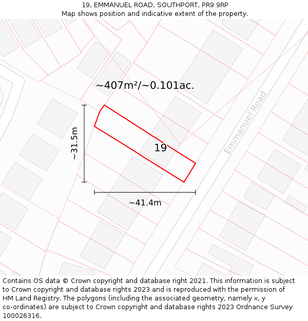 19, EMMANUEL ROAD, SOUTHPORT, PR9 9RP: Plot and title map