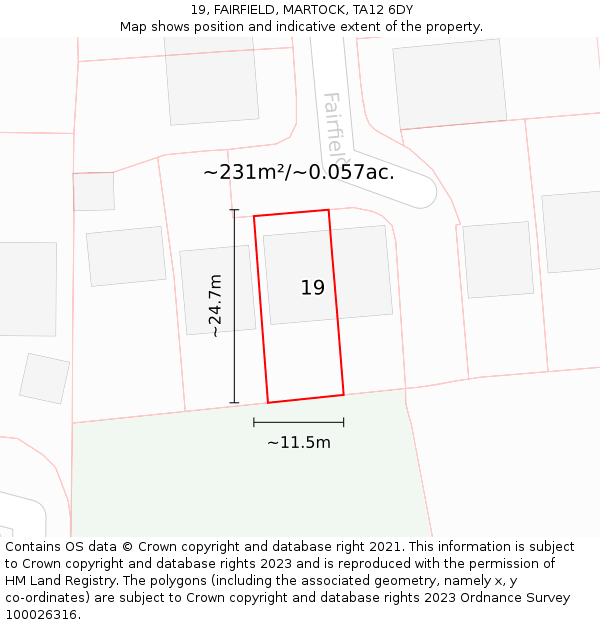 19, FAIRFIELD, MARTOCK, TA12 6DY: Plot and title map