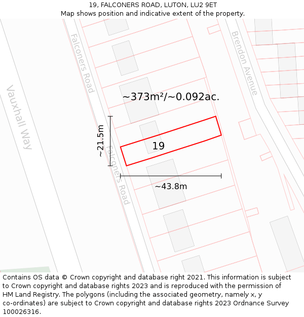 19, FALCONERS ROAD, LUTON, LU2 9ET: Plot and title map