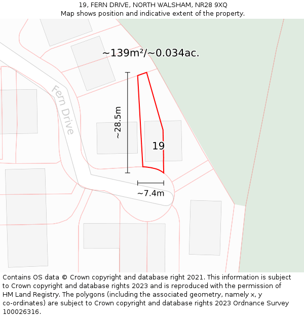 19, FERN DRIVE, NORTH WALSHAM, NR28 9XQ: Plot and title map