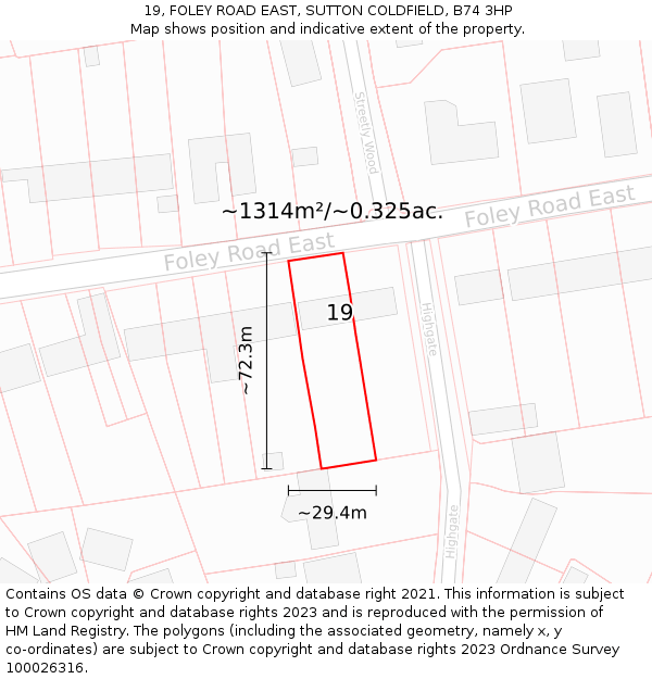 19, FOLEY ROAD EAST, SUTTON COLDFIELD, B74 3HP: Plot and title map