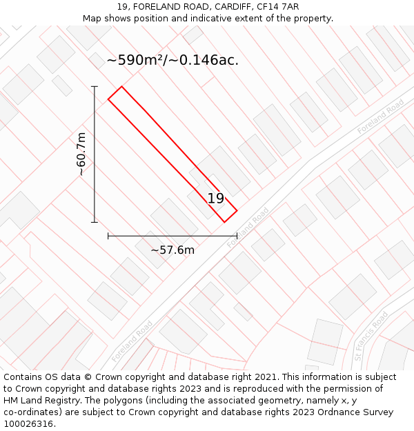 19, FORELAND ROAD, CARDIFF, CF14 7AR: Plot and title map