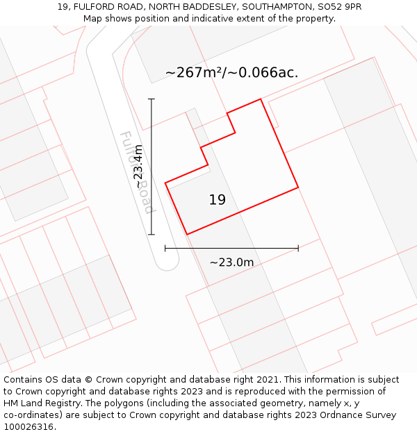 19, FULFORD ROAD, NORTH BADDESLEY, SOUTHAMPTON, SO52 9PR: Plot and title map