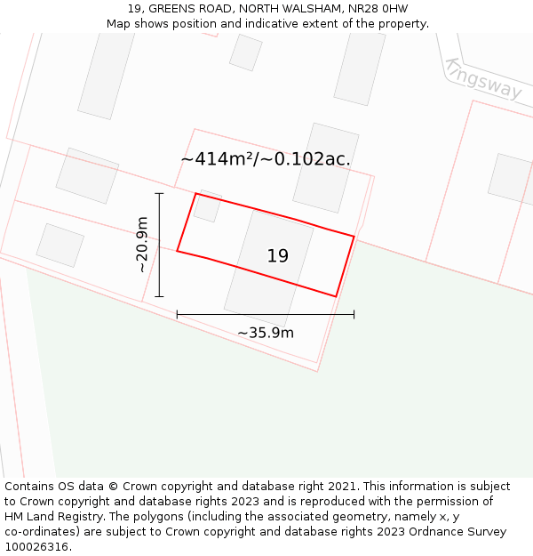 19, GREENS ROAD, NORTH WALSHAM, NR28 0HW: Plot and title map