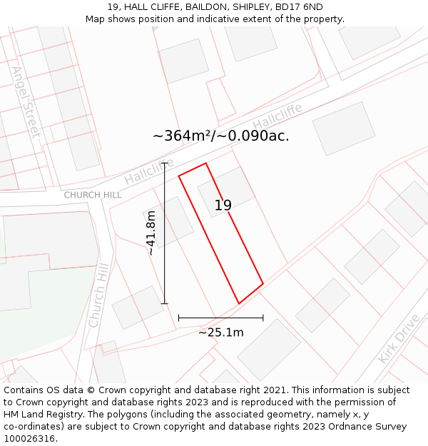 19, HALL CLIFFE, BAILDON, SHIPLEY, BD17 6ND: Plot and title map