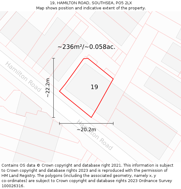 19, HAMILTON ROAD, SOUTHSEA, PO5 2LX: Plot and title map