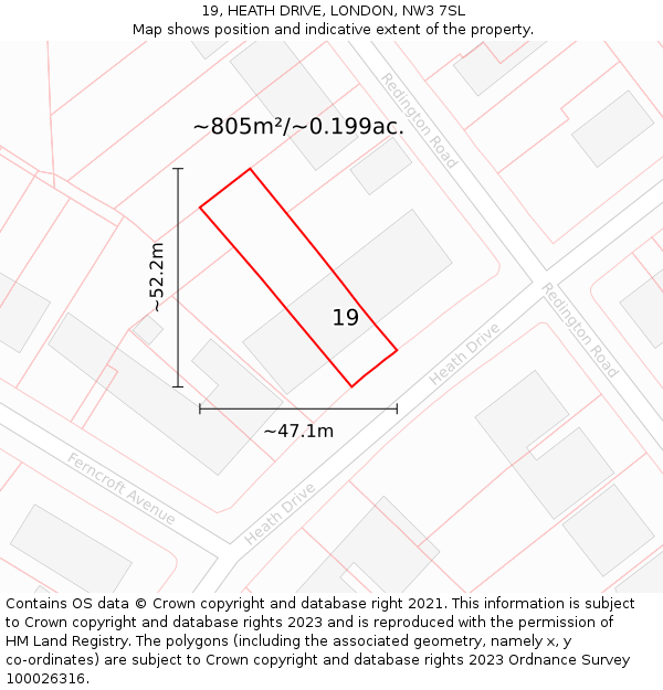 19, HEATH DRIVE, LONDON, NW3 7SL: Plot and title map