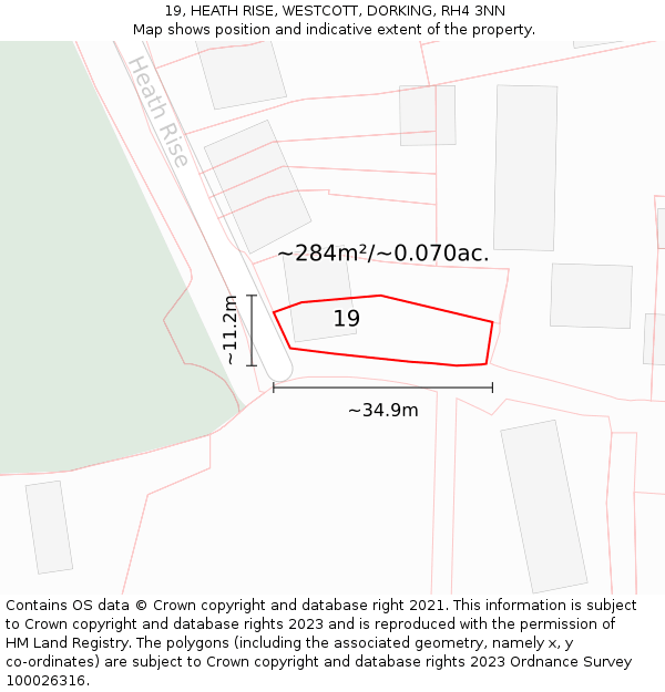 19, HEATH RISE, WESTCOTT, DORKING, RH4 3NN: Plot and title map