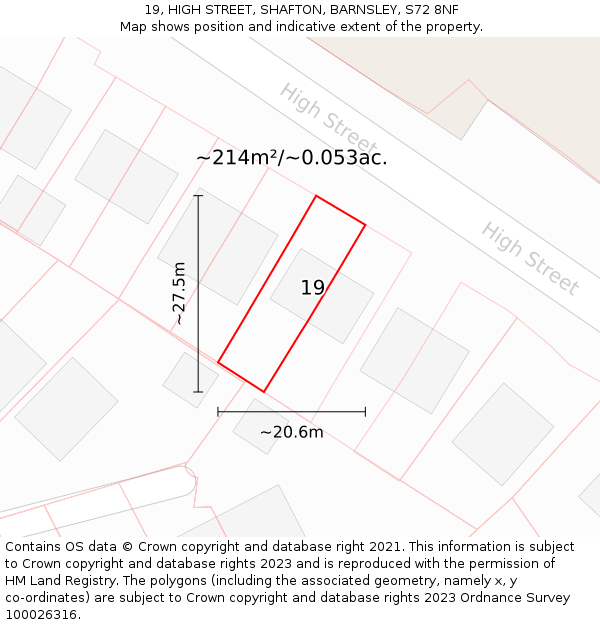 19, HIGH STREET, SHAFTON, BARNSLEY, S72 8NF: Plot and title map