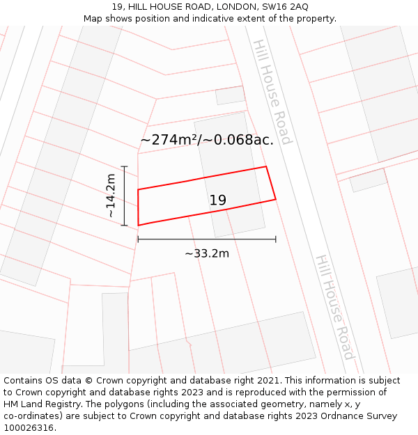 19, HILL HOUSE ROAD, LONDON, SW16 2AQ: Plot and title map