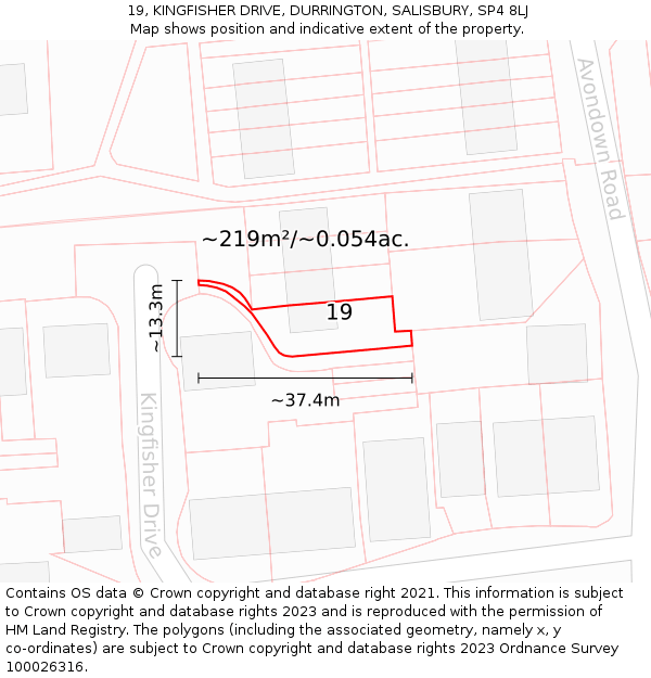 19, KINGFISHER DRIVE, DURRINGTON, SALISBURY, SP4 8LJ: Plot and title map