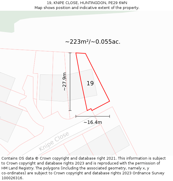 19, KNIPE CLOSE, HUNTINGDON, PE29 6WN: Plot and title map