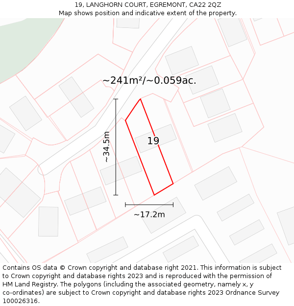 19, LANGHORN COURT, EGREMONT, CA22 2QZ: Plot and title map